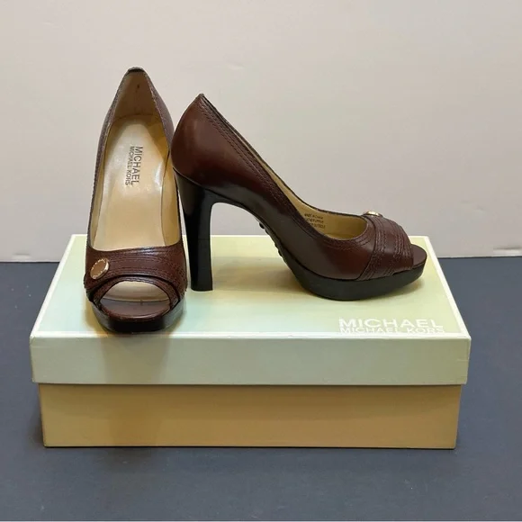 Michael Kors "Harness Open Toe" Chocolate Heels - Picture 2 of 12